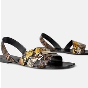 Zara Animal Print Snakeskin Flat Sandals Multi